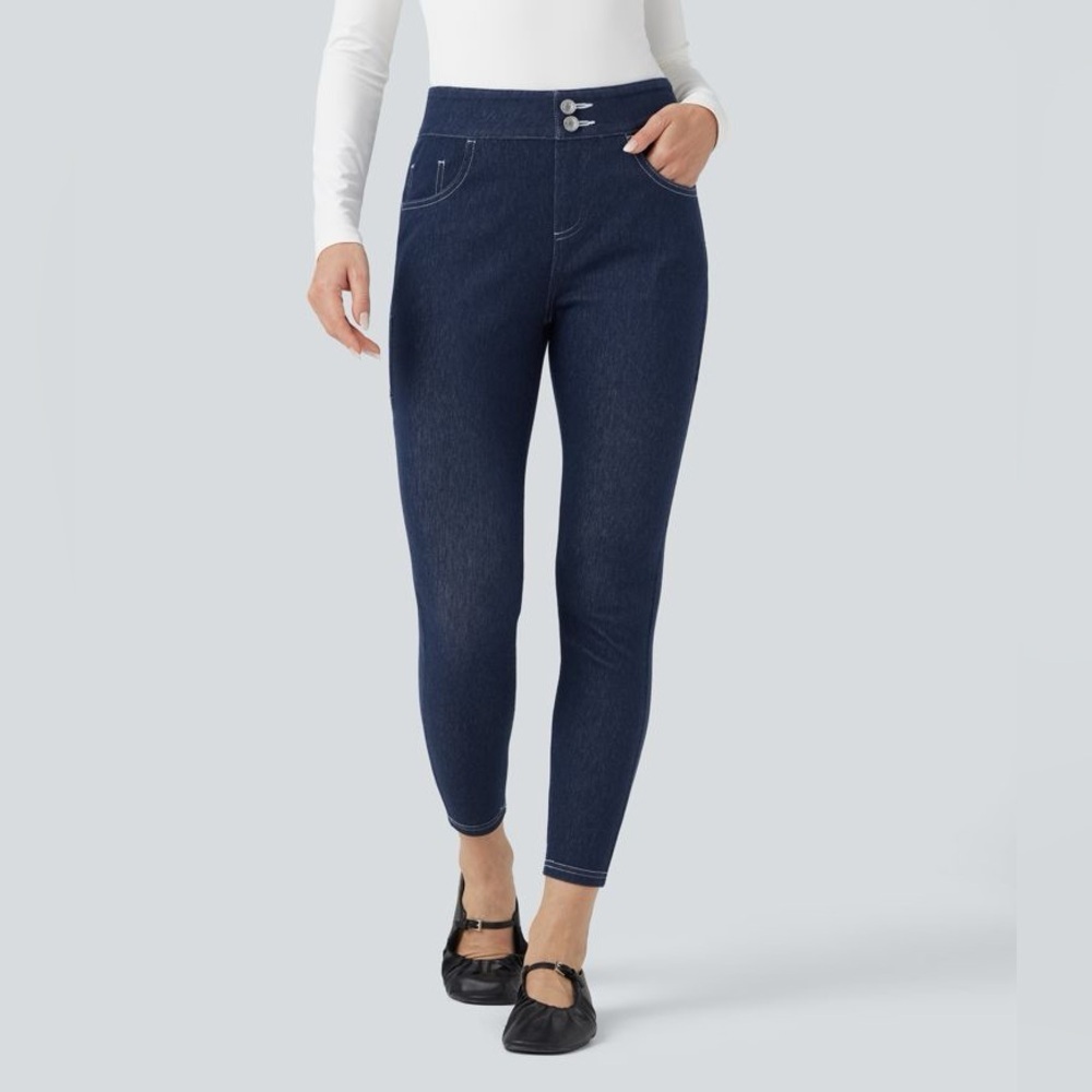 Halara Flex™ Mid Rise Denim Casual 7/8 Leggings with Pockets medium NWT